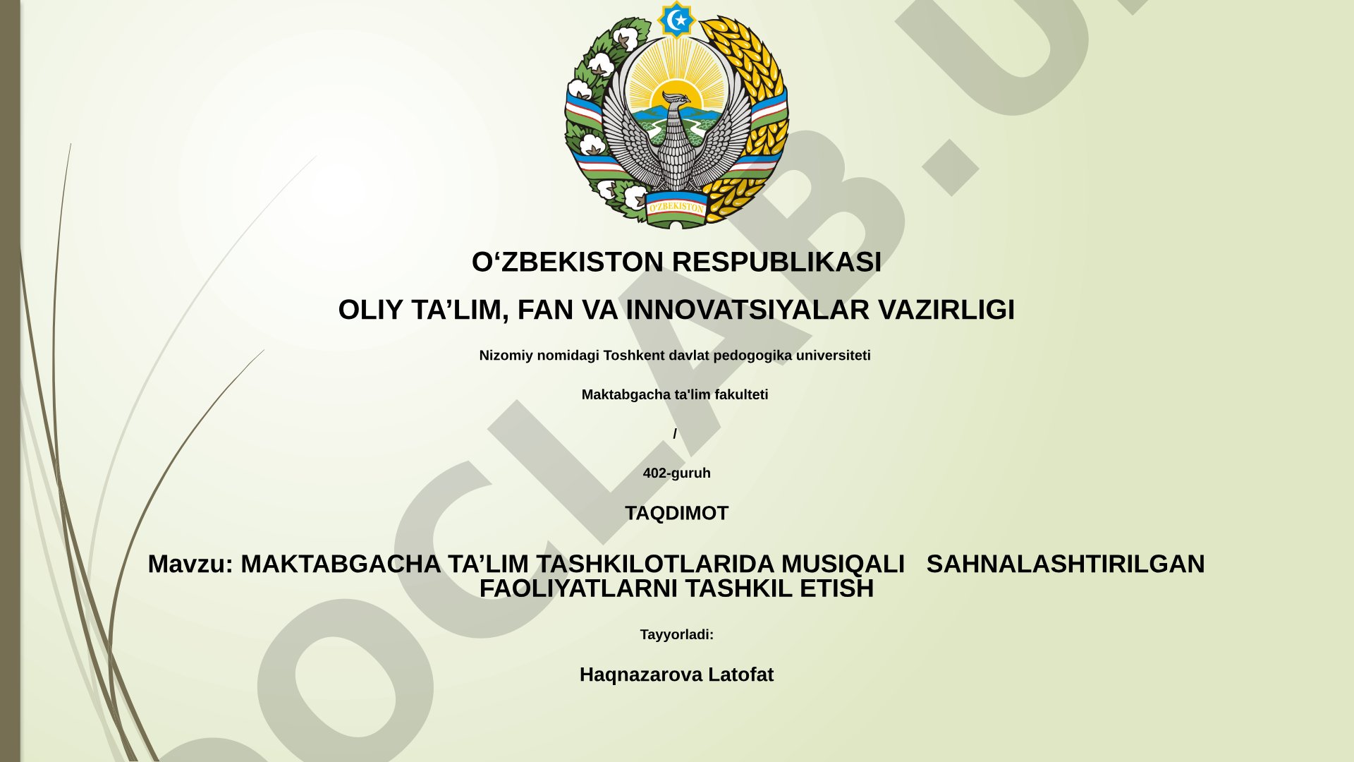 Maktabgacha ta'lim tashkilotlarida musiqiy sahnalashtirilgan faoliyatlarni tashkil etish
