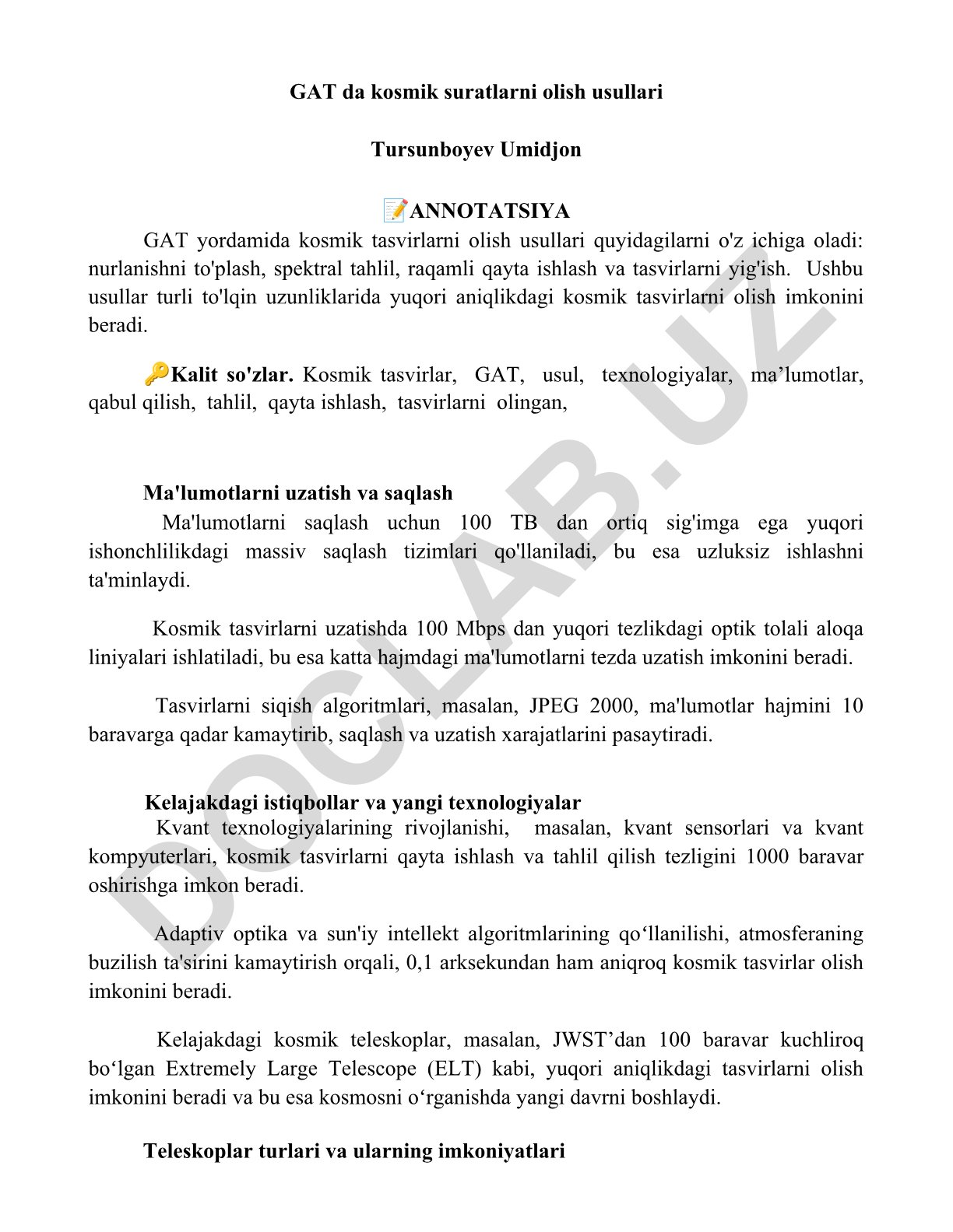 GAT yordamida kosmik tasvirlarni olish usullari