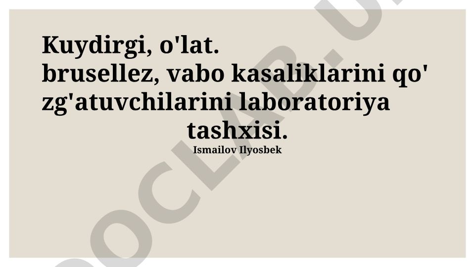 Vabo, Bruselloz va Xolera qoʻzgʻatuvchilarini laboratoriya diagnostikasi