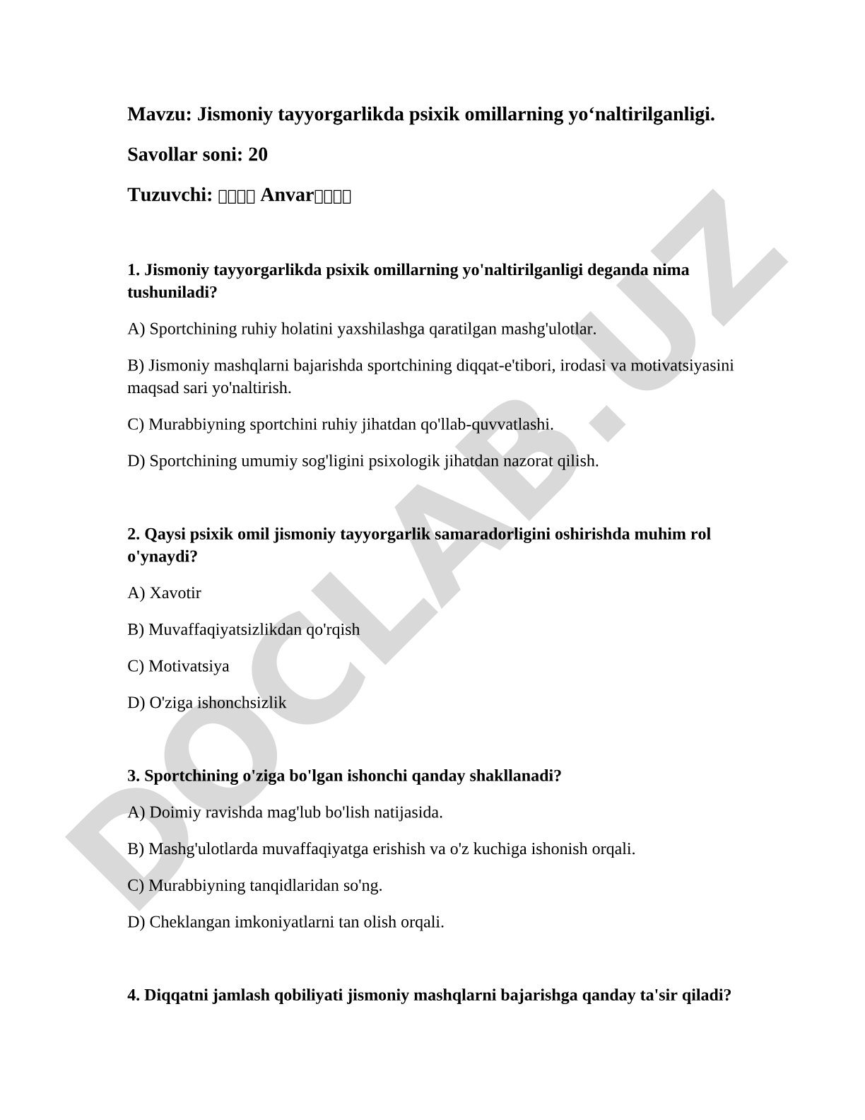 Jismoniy tayyorgarlikda psixik omillarning yoʻnaltirilganligi
