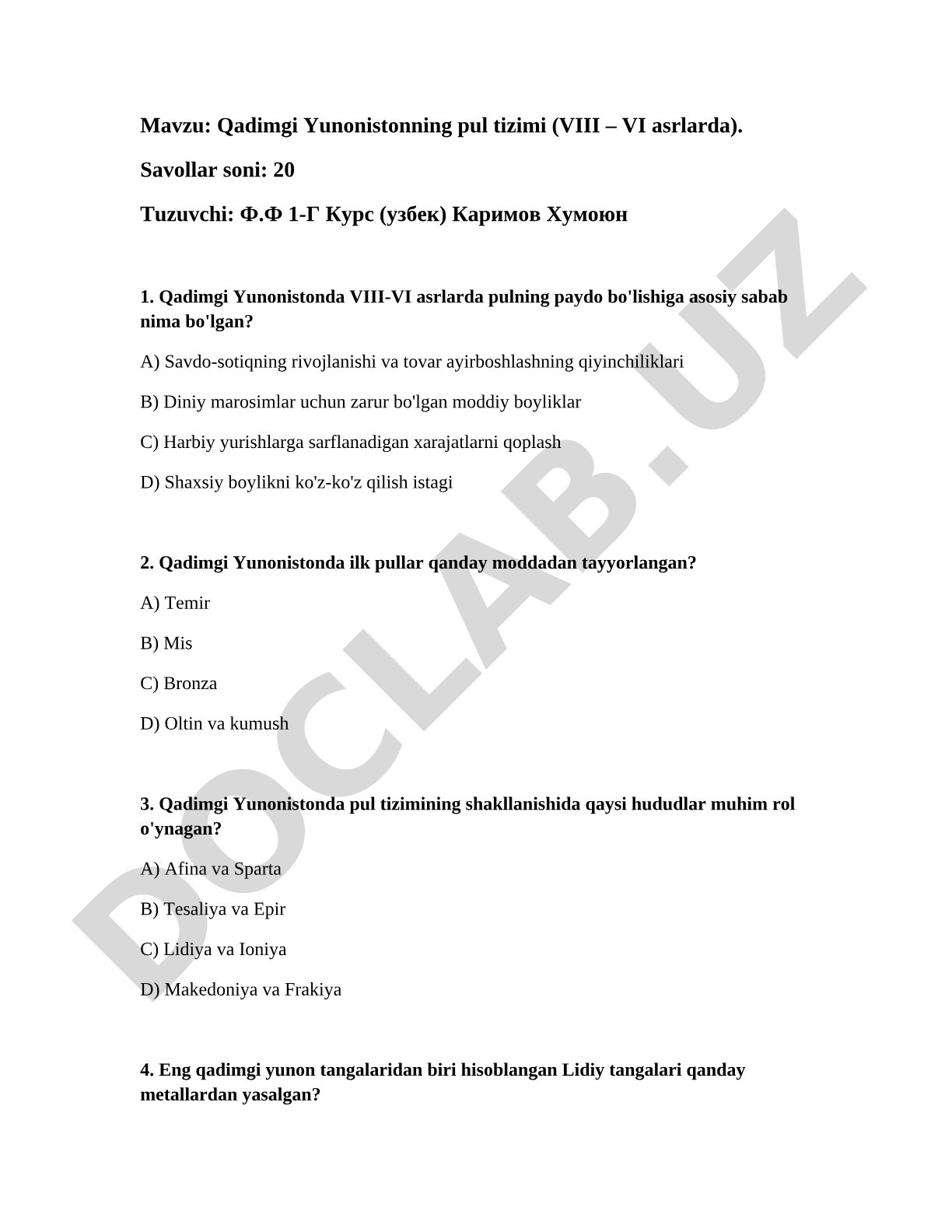Qadimgi Yunonistonning pul tizimi (VIII – VI asrlarda)