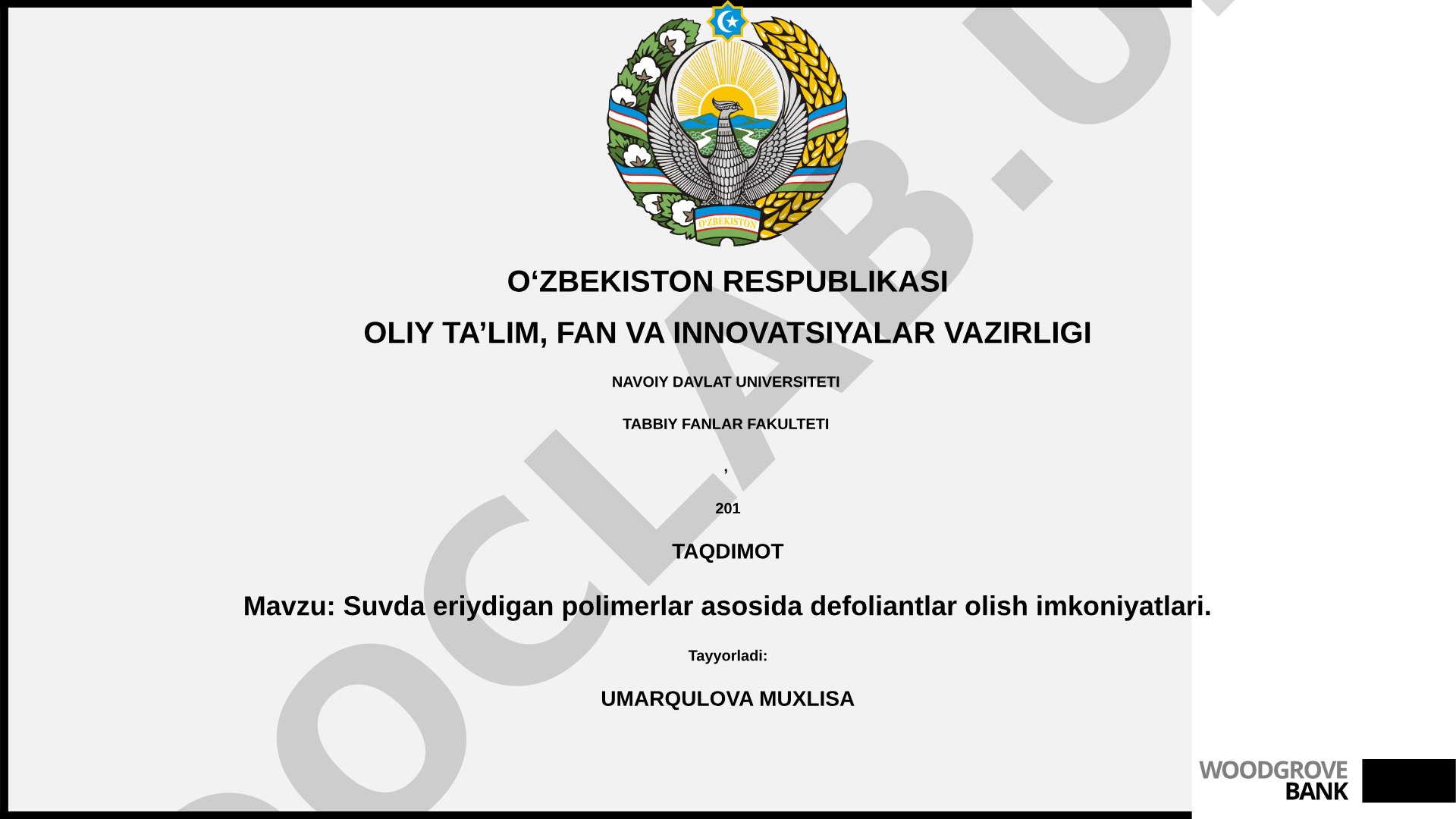 Suvda eriydigan polimerlar asosida defoliantlar olish imkoniyatlari