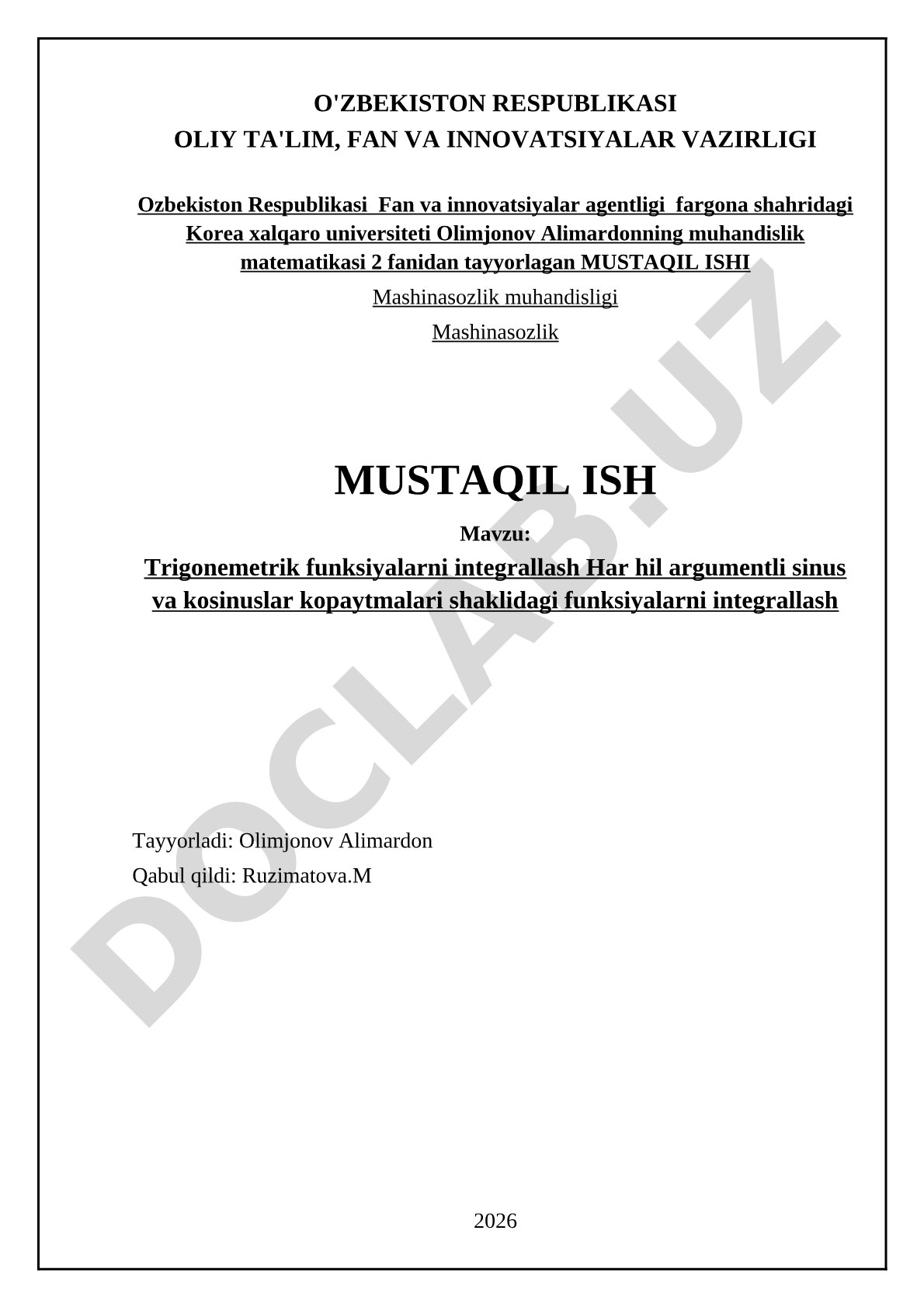 Trigonometrik funksiyalarni integrallash