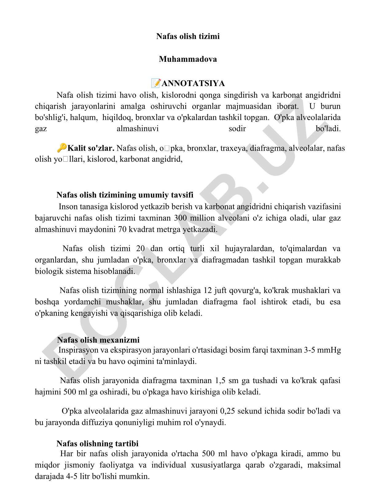 Nafas olish tizimi
