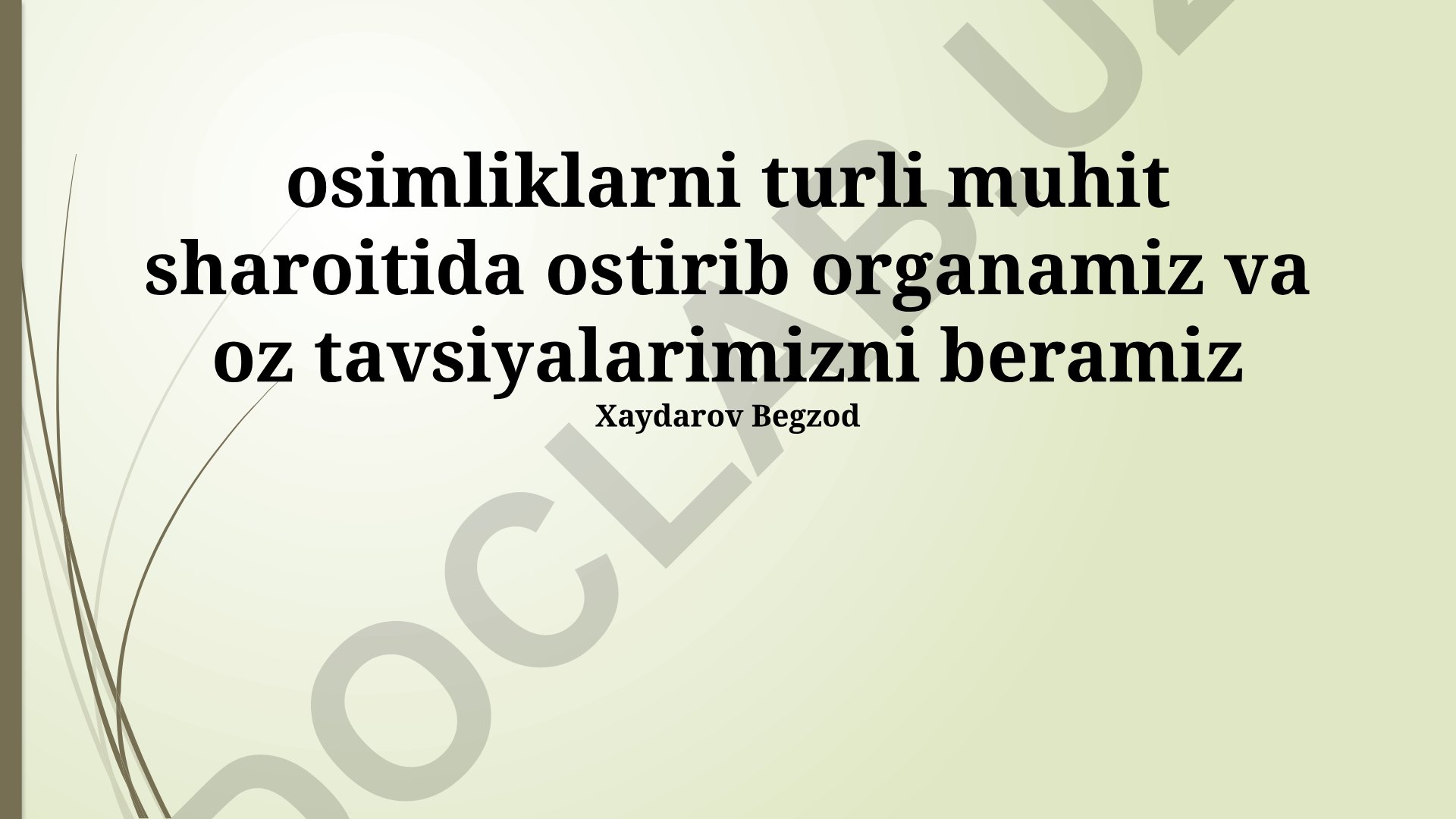 O'simliklarni turli muhit sharoitida o'stirish va saqlash