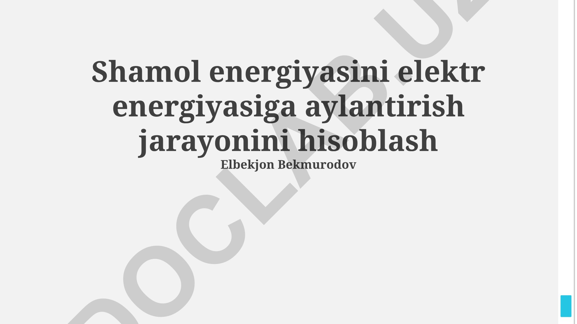 Shamol energiyasini elektr energiyasiga aylantirish jarayoni