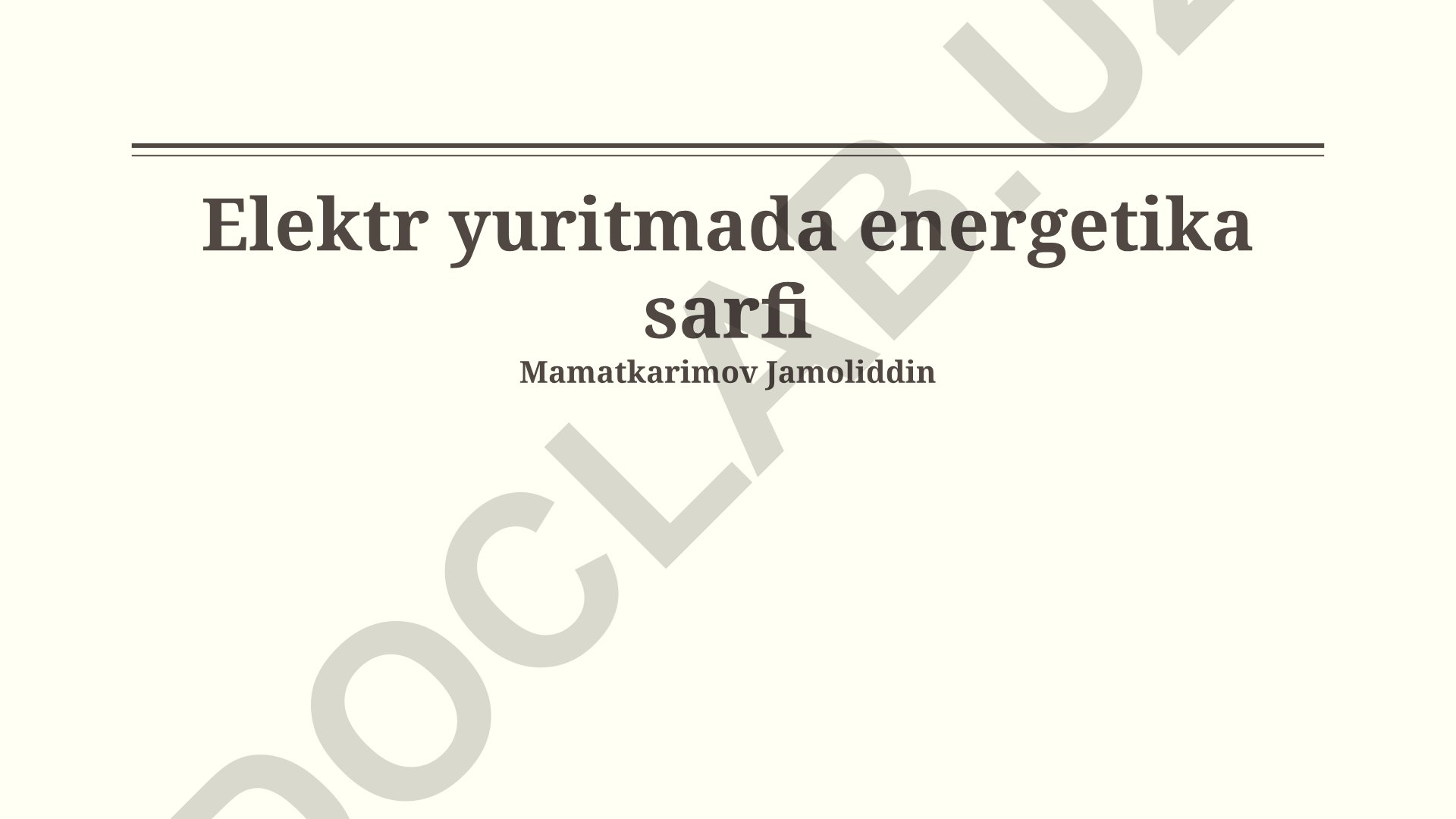 Elektr yuritmada energetika sarfi va optimallashtirish
