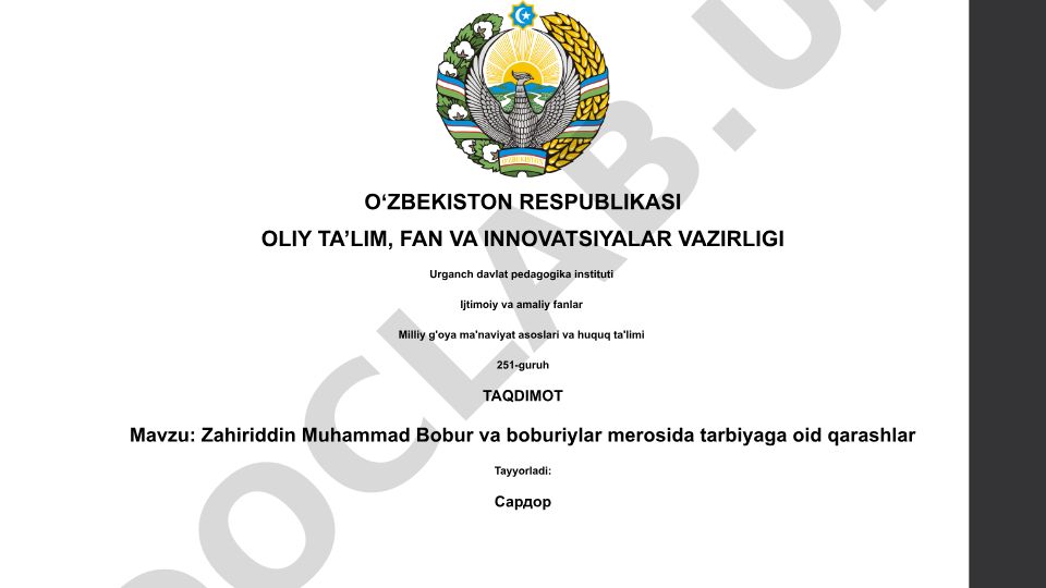 Zahiriddin Muhammad Bobur va boburiylar merosida tarbiyaga oid qarashlar