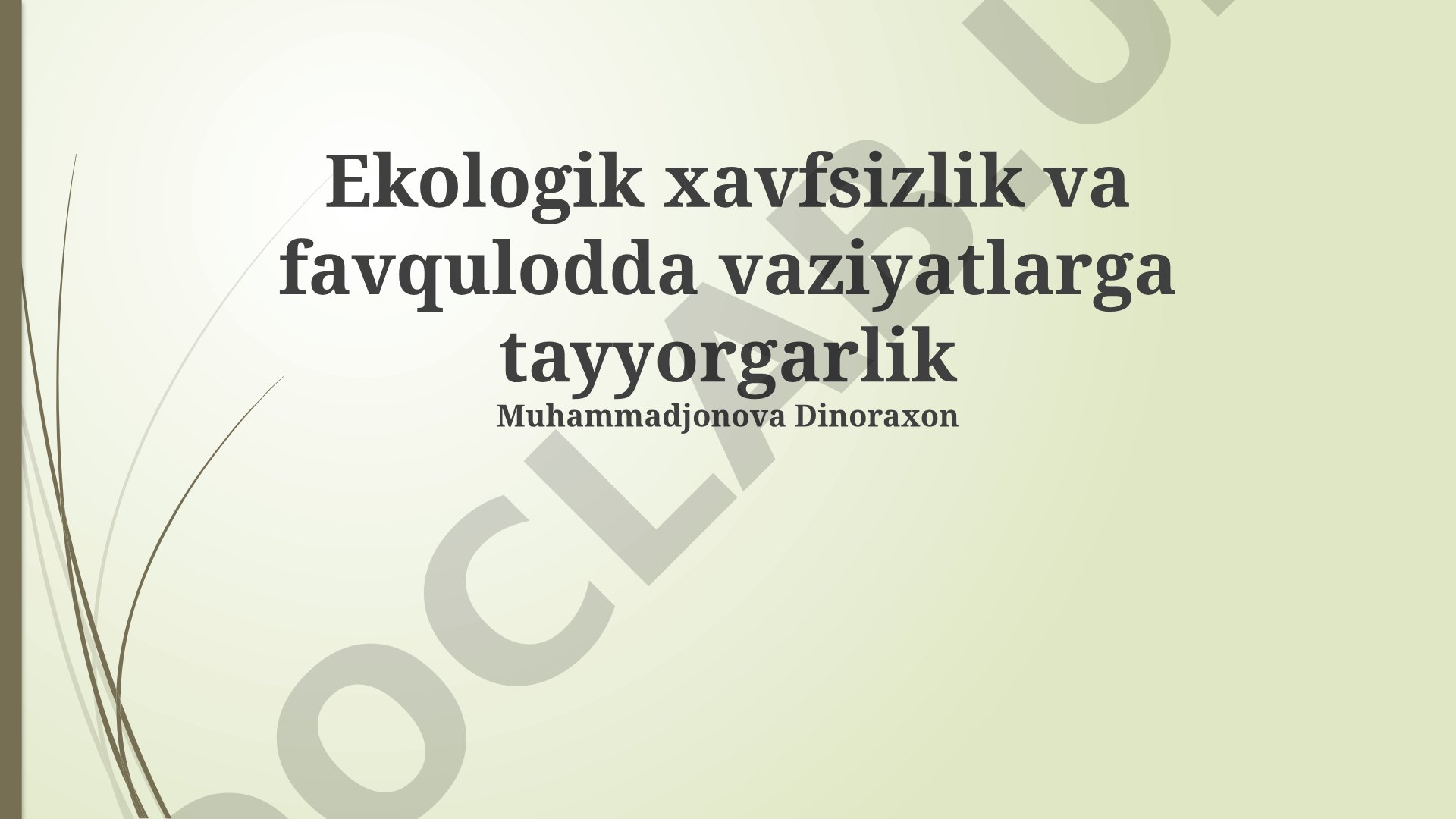 Ekologik xavfsizlik va favqulodda vaziyatlarga tayyorgarlik