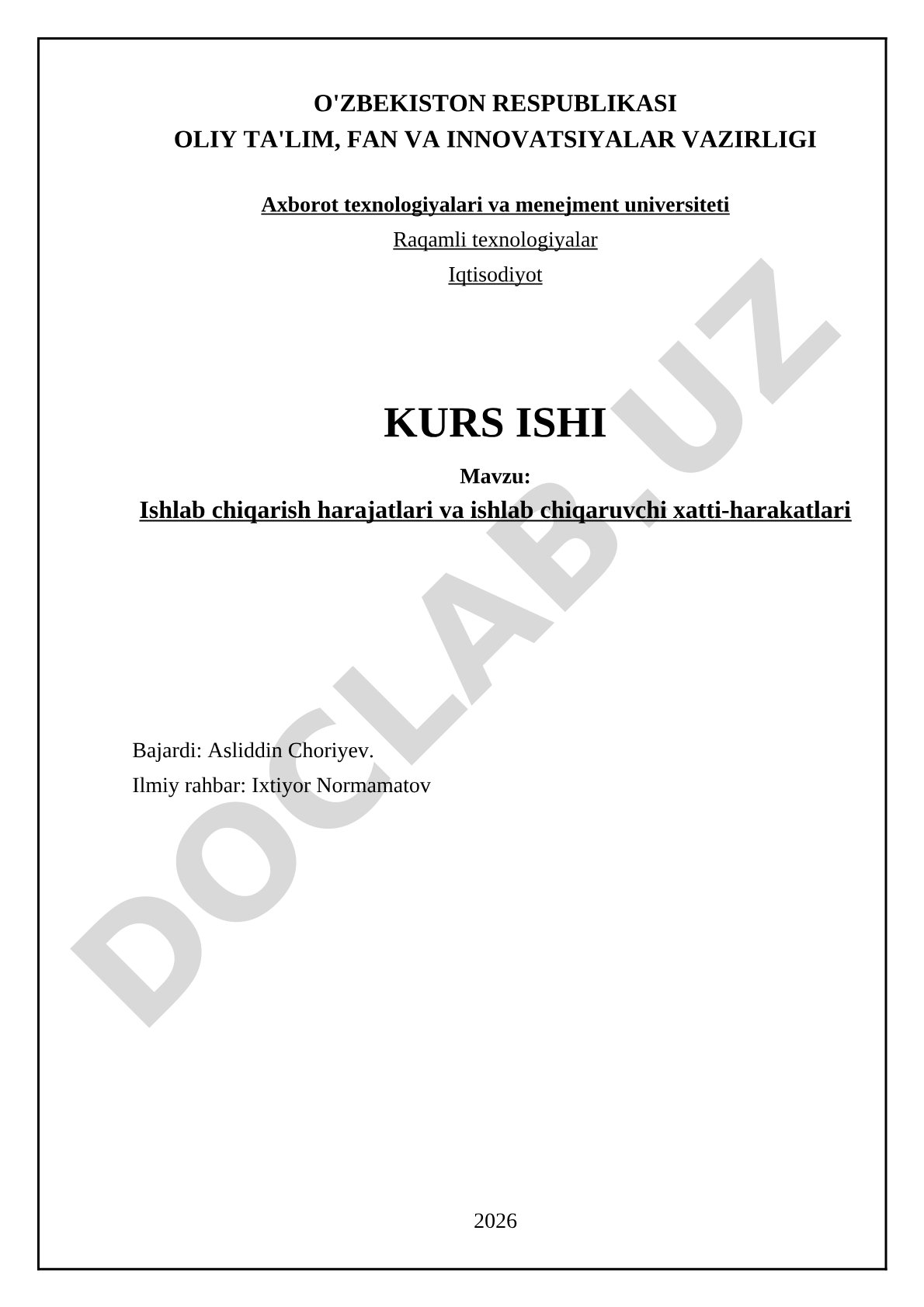 Ishlab chiqarish harajatlari va ishlab chiqaruvchi xatti-harakatlari