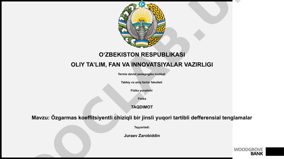 O'zgarmas koeffitsiyentli chiziqli bir jinsli yuqori tartibli differensial tenglamalar
