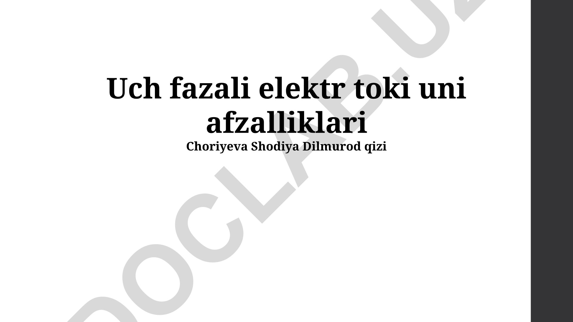 Uch fazali elektr toki va uning afzalliklari