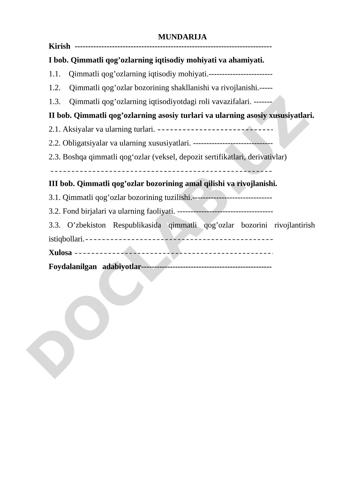 Qimmatli qog'ozlarning iqtisodiy mohiyati va turlari