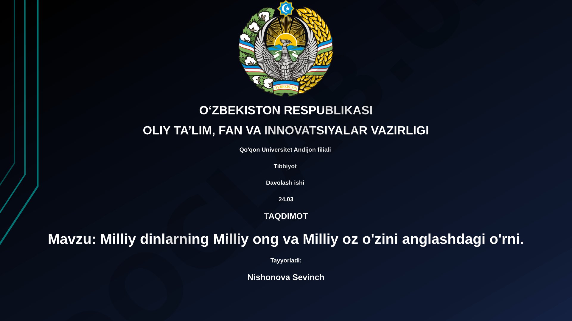 Milliy dinlarning milliy ong va milliy o'z-o'zini anglashdagi o'rni