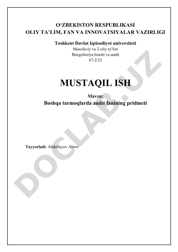 Boshqa tarmoqlarda audit fanining predmeti