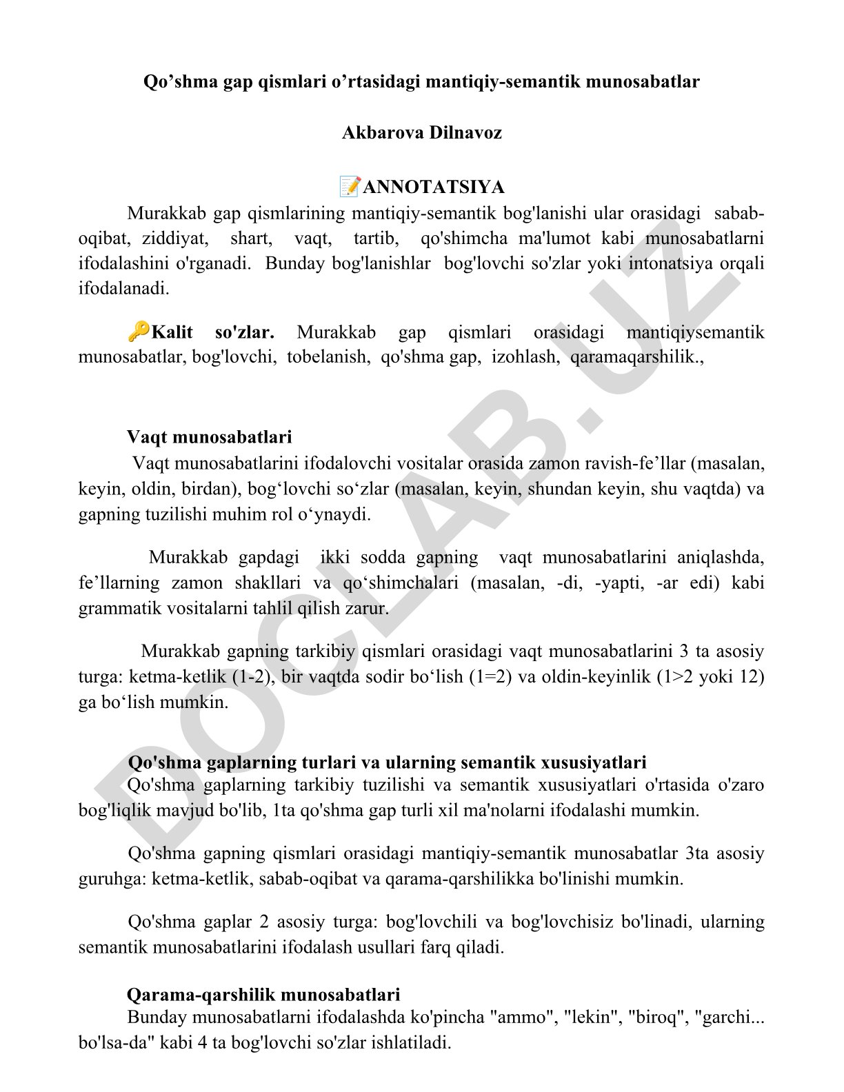Qo'shma gap qismlari o'rtasidagi mantiqiy-semantik munosabatlar