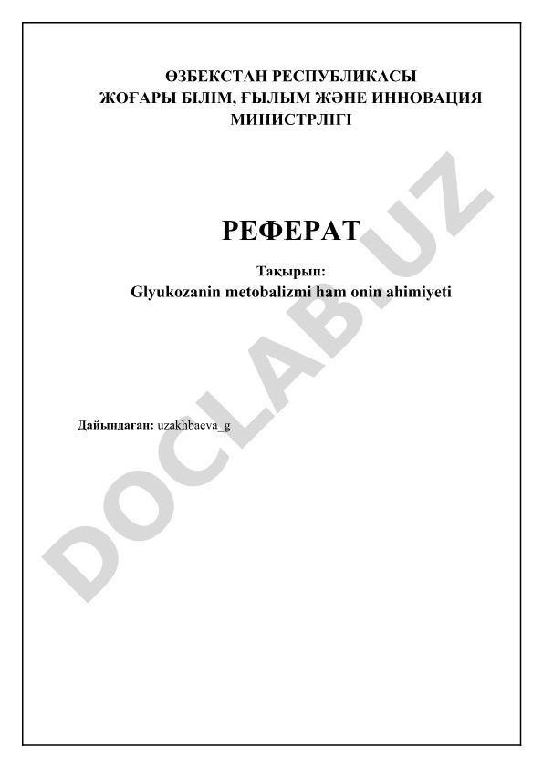 Glyukozanin metobalizmi ham onin ahimiyeti