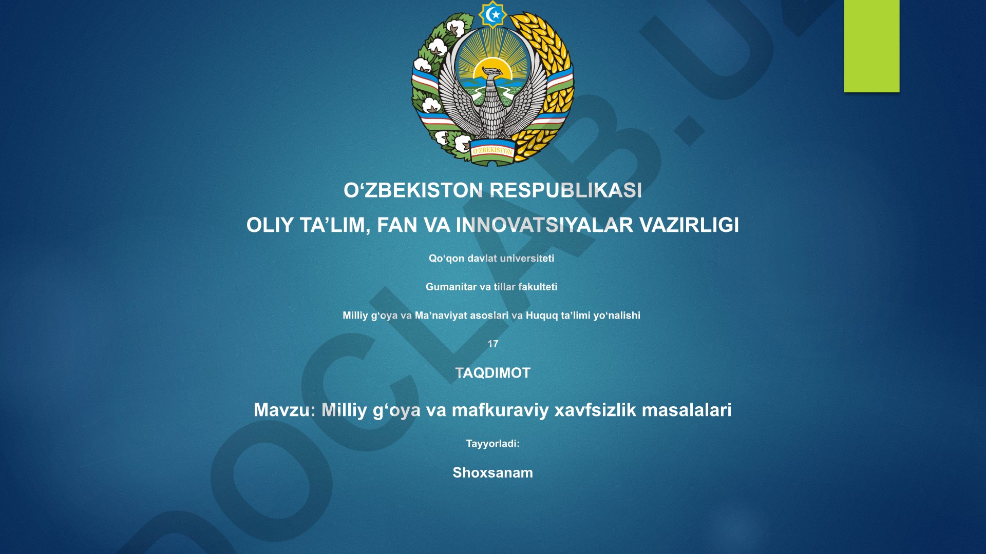 Milliy gʻoya va mafkuraviy xavfsizlik masalalari