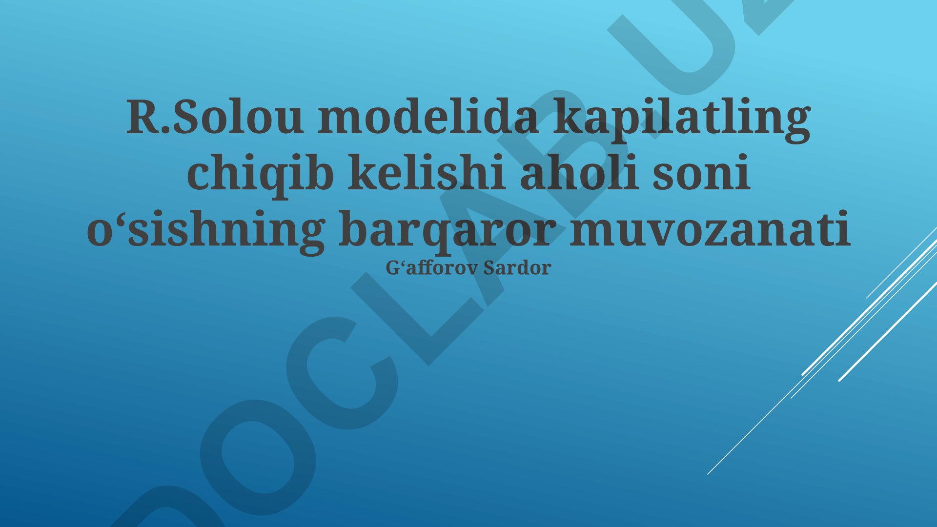 R. Solou modelida kapillyar effekt va aholi soni o'sishining barqaror muvozanati