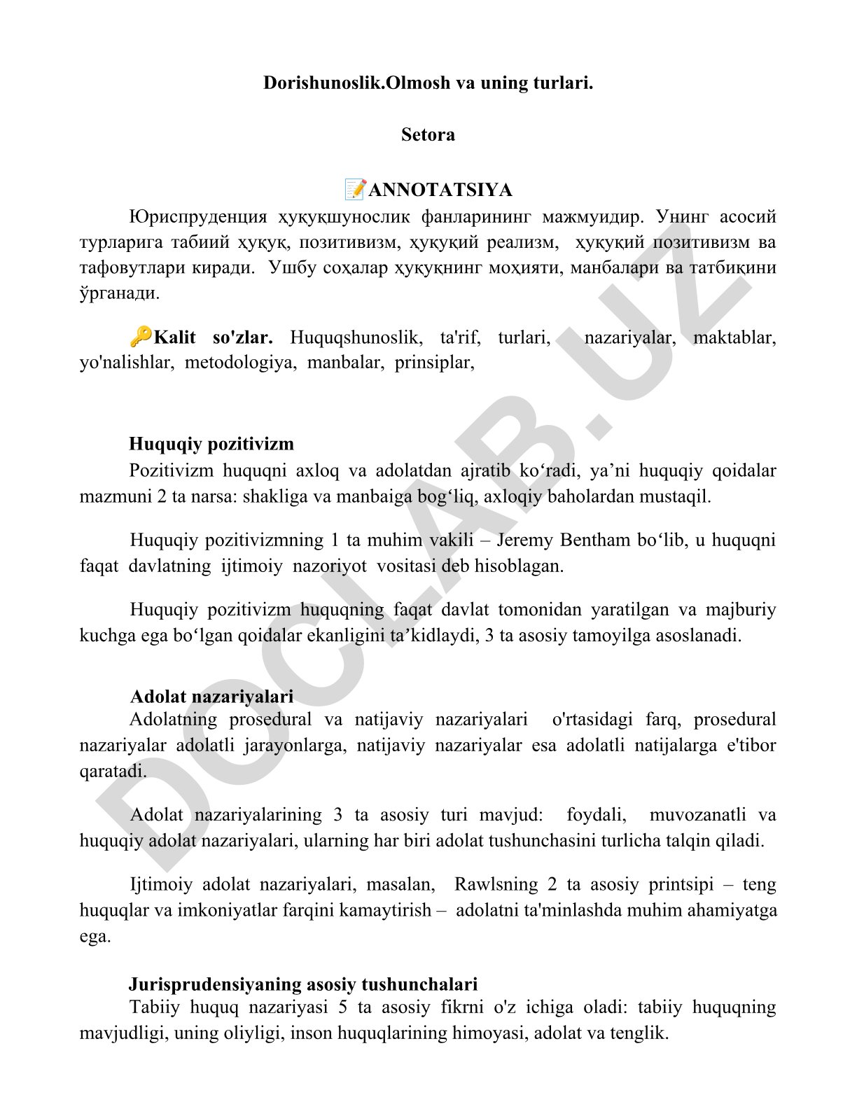 Huquqshunoslik: nazariyalar, turlari va adolat konsepsiyalari