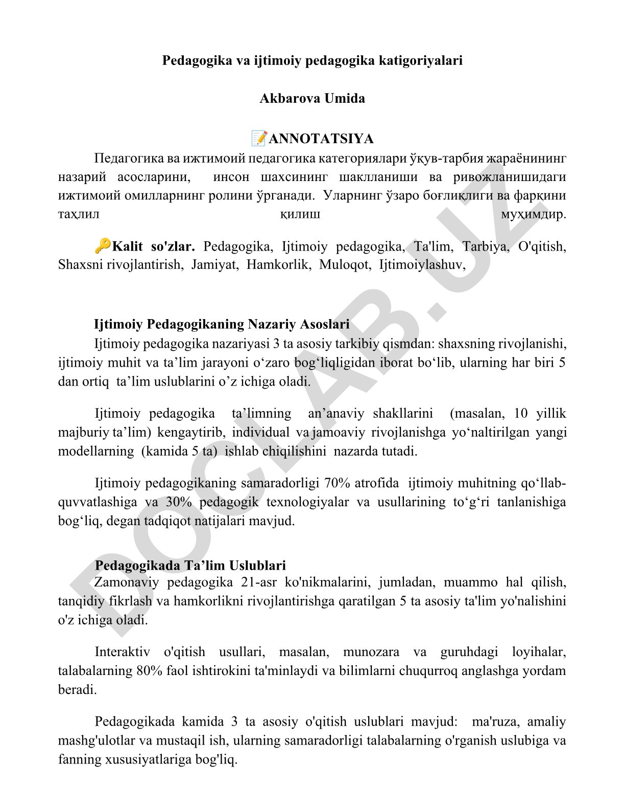 Pedagogika va ijtimoiy pedagogika kategoriyalari
