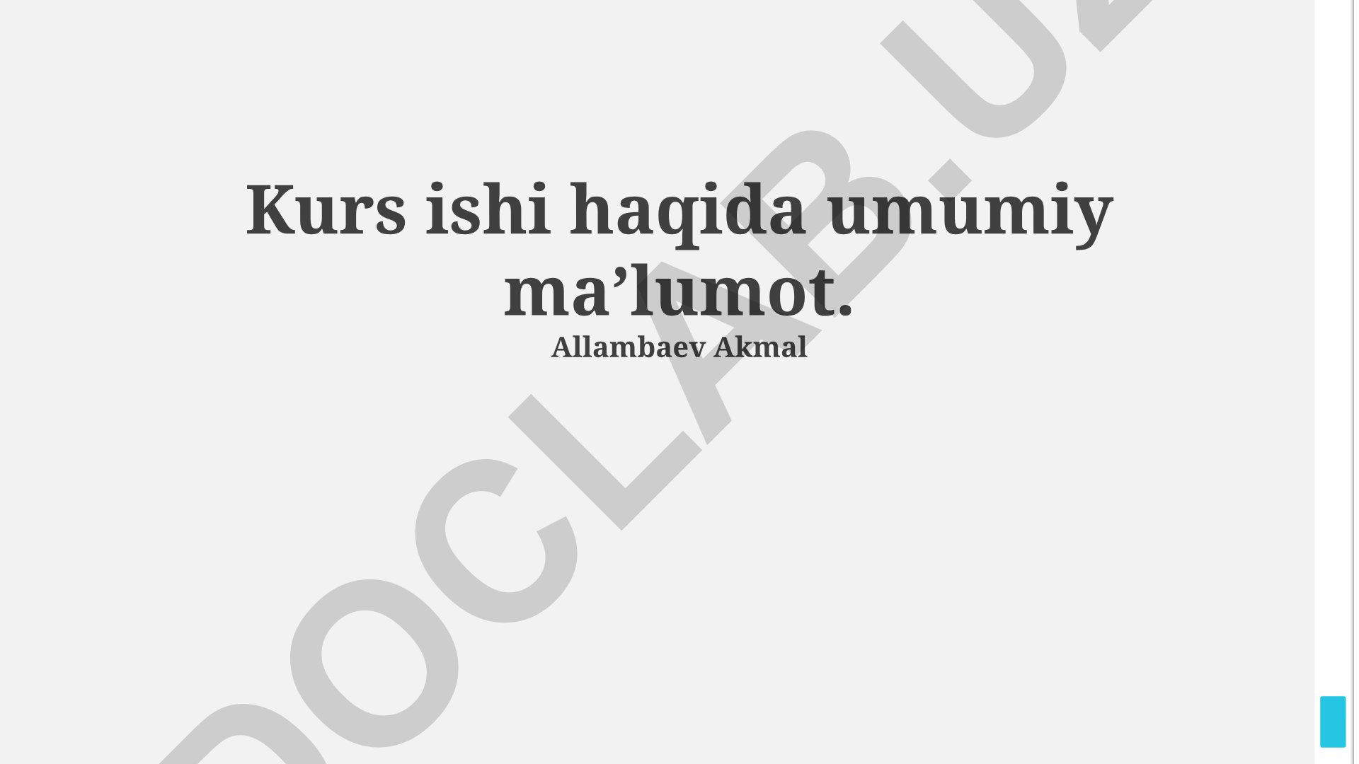 Kurs ishi haqida umumiy ma'lumot va dastur