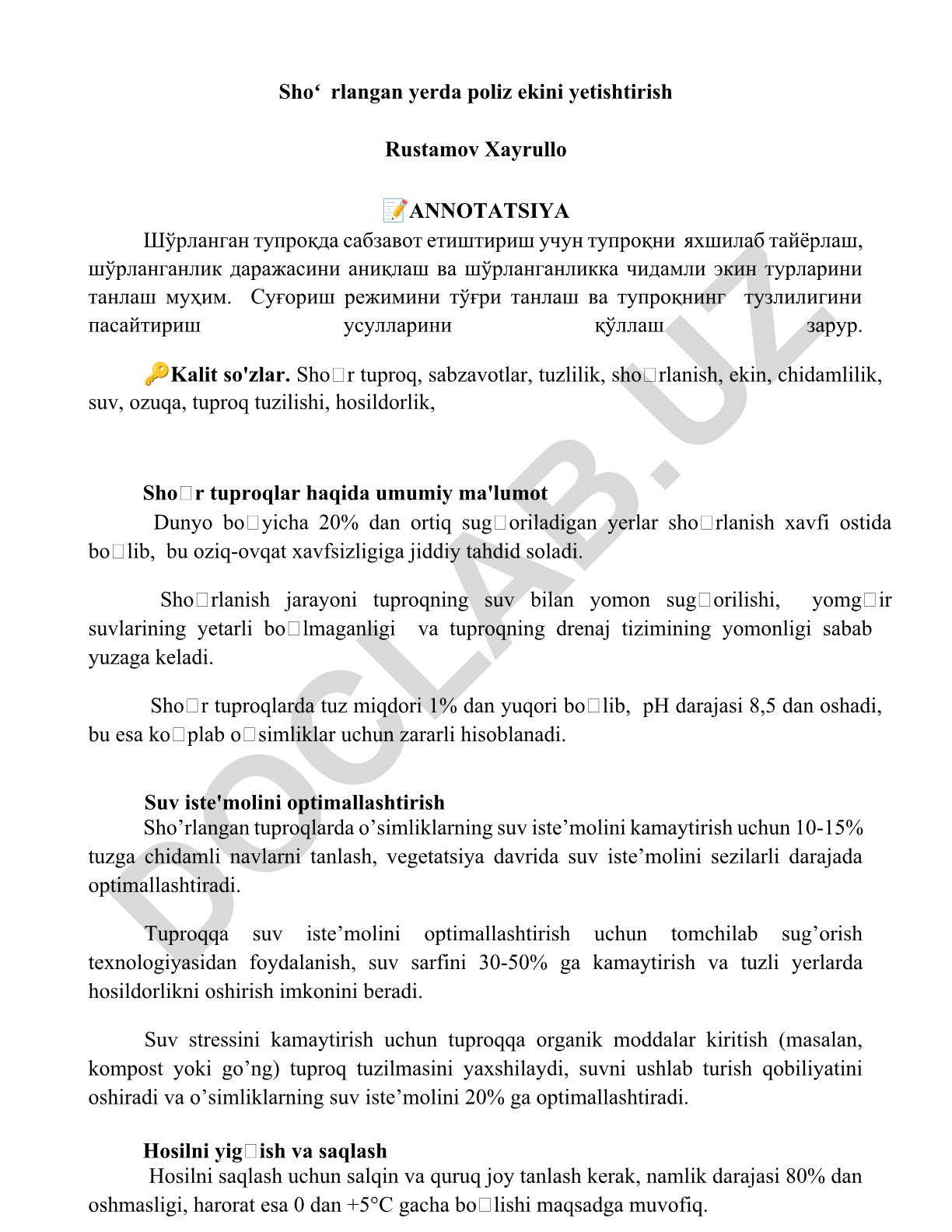 Shoʻrlangan yerda poliz ekini yetishtirish