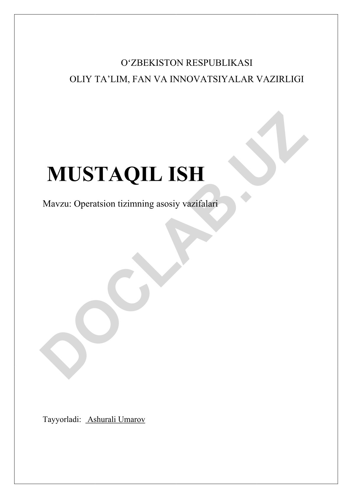 Operatsion tizimning asosiy vazifalari