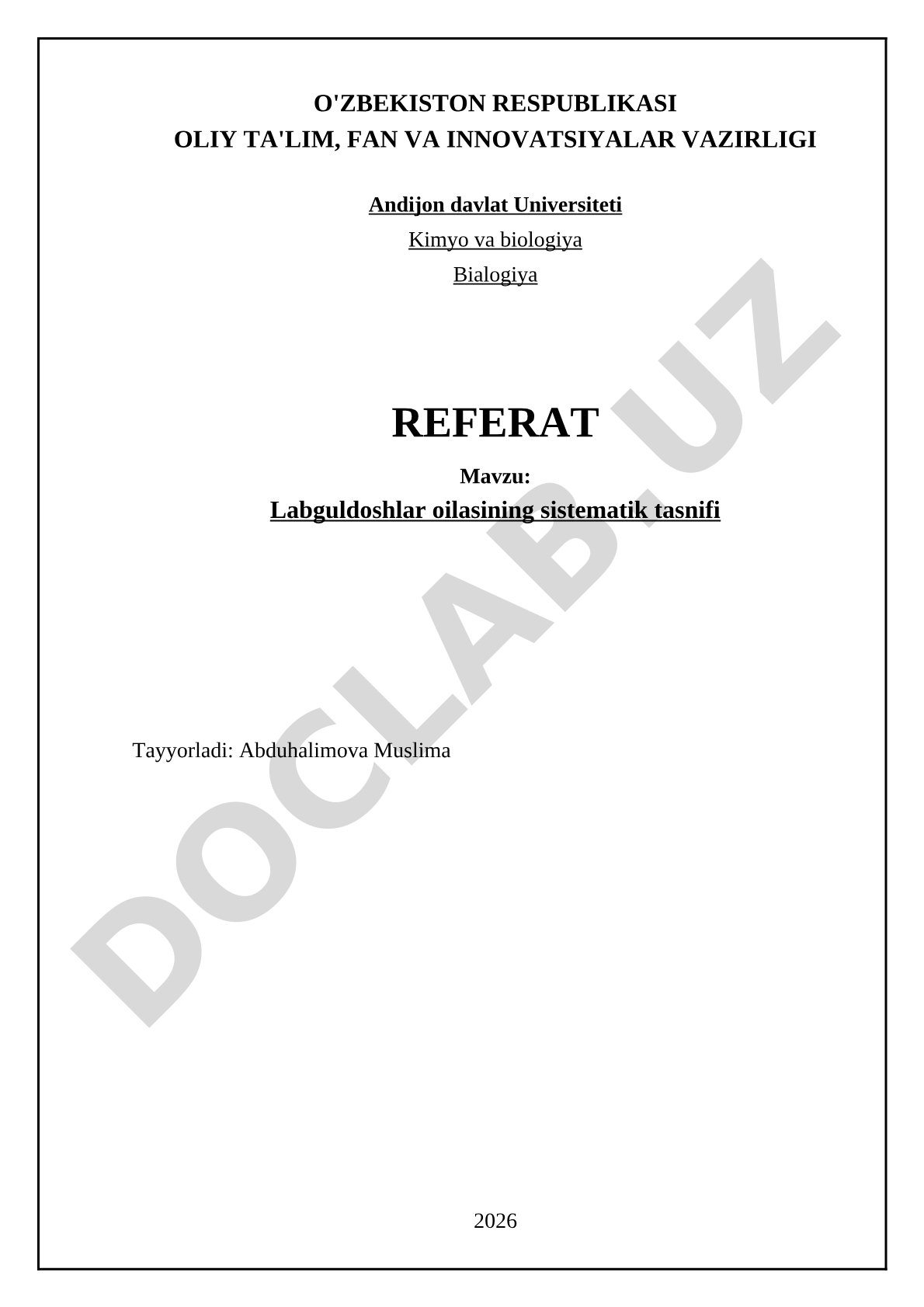 Labguldoshlar oilasining sistematik tasnifi