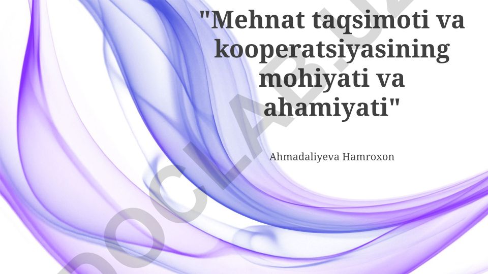 Mehnat taqsimoti va kooperatsiyasining mohiyati va ahamiyati