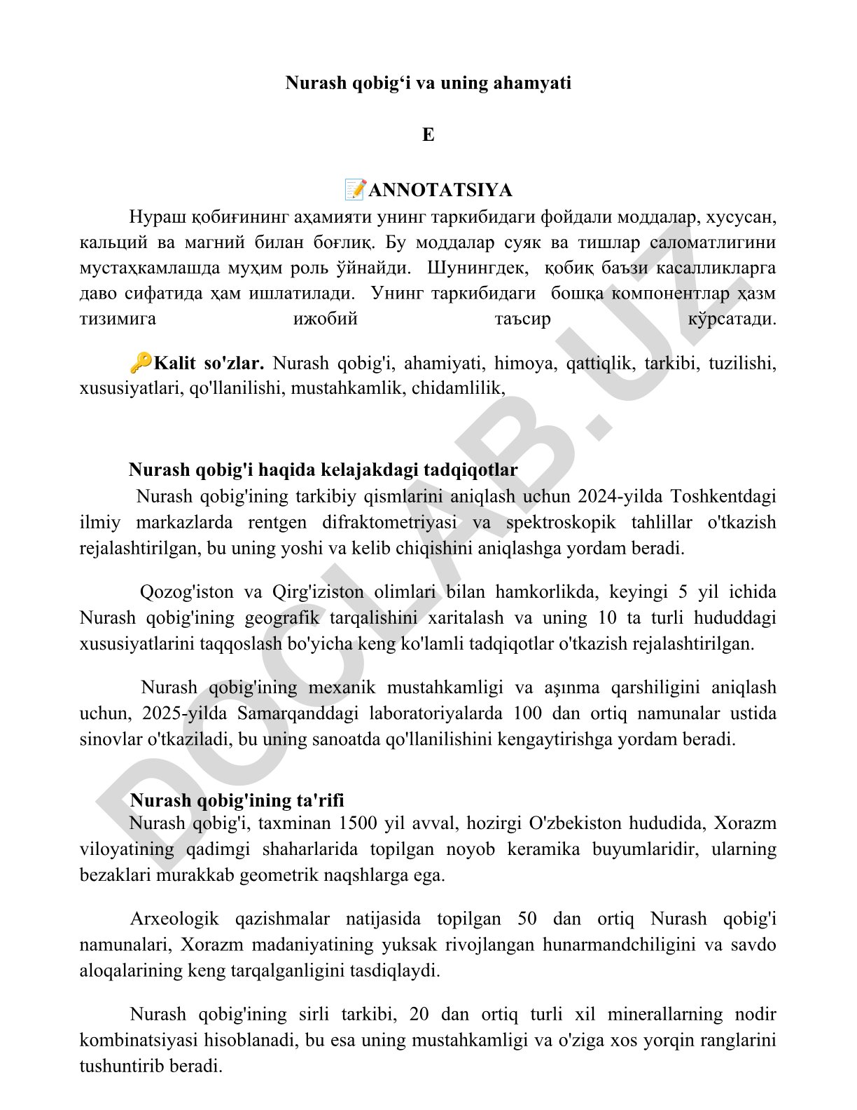 Nurash qobig‘i va uning ahamyati