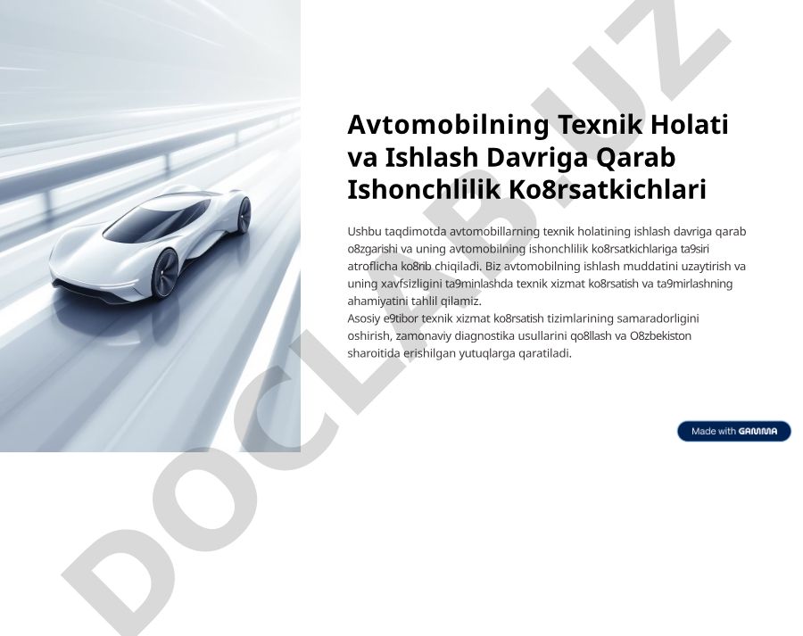 Avtomobilning texnik holati va ishlash davriga qarab ishonchlilik ko'rsatkichlari