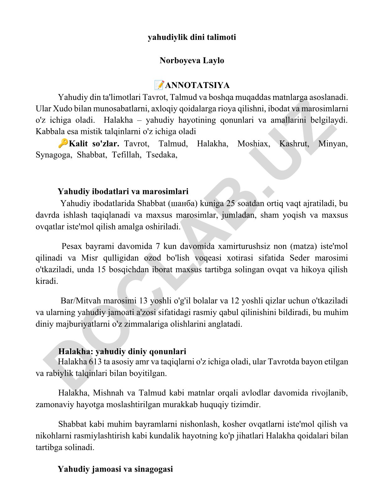 Yahudiylik dini ta'limotlari va marosimlari