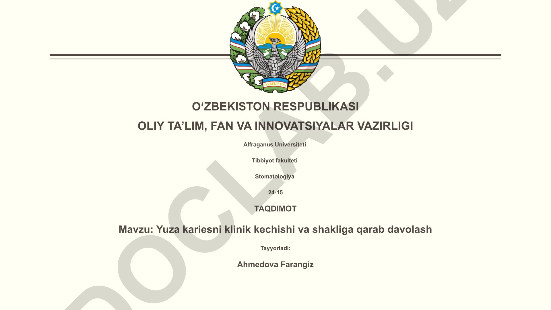 Yuza kariesni klinik kechishi va shakliga qarab davolash