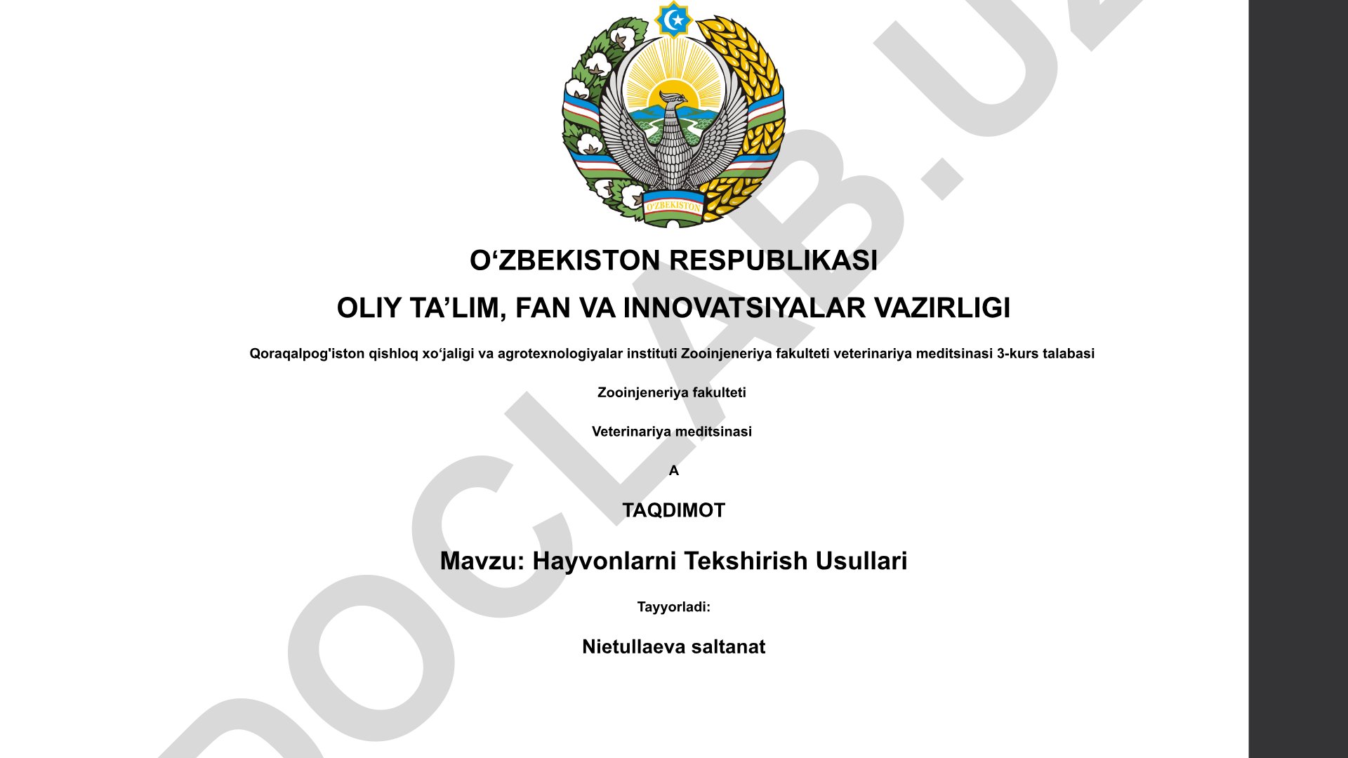 Hayvonlarni Tekshirish Usullari