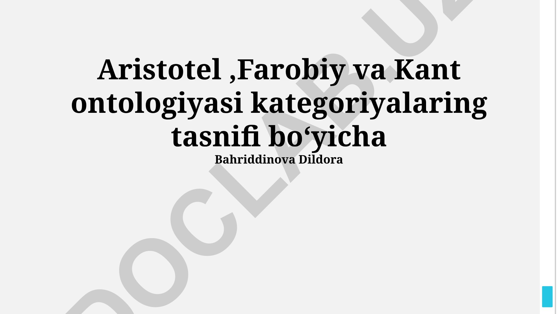 Aristotel, Farobiy va Kant ontologiyasi kategoriyalari tasnifi