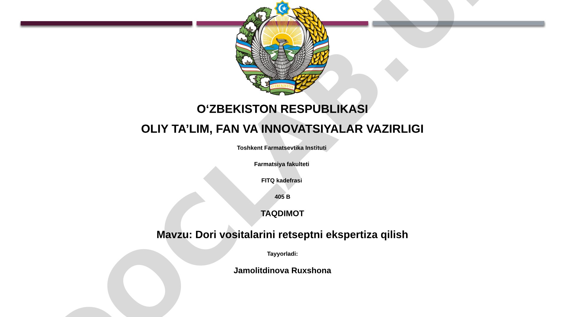 Dori vositalarini retseptni ekspertiza qilish