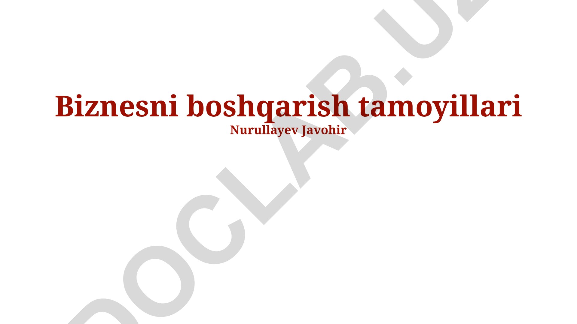 Biznesni boshqarish tamoyillari va xavflarni boshqarish