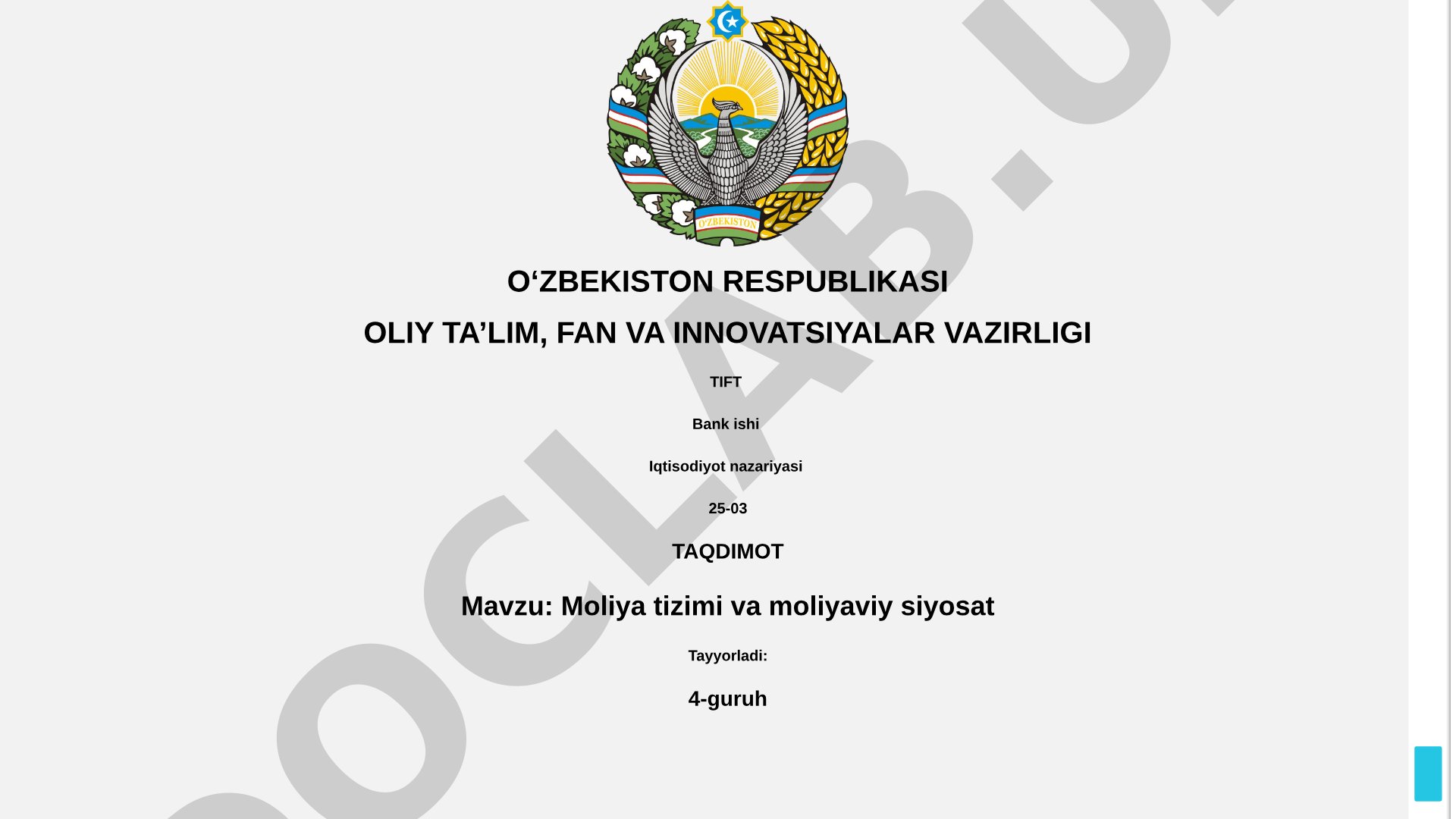 Moliya tizimi va moliyaviy siyosat