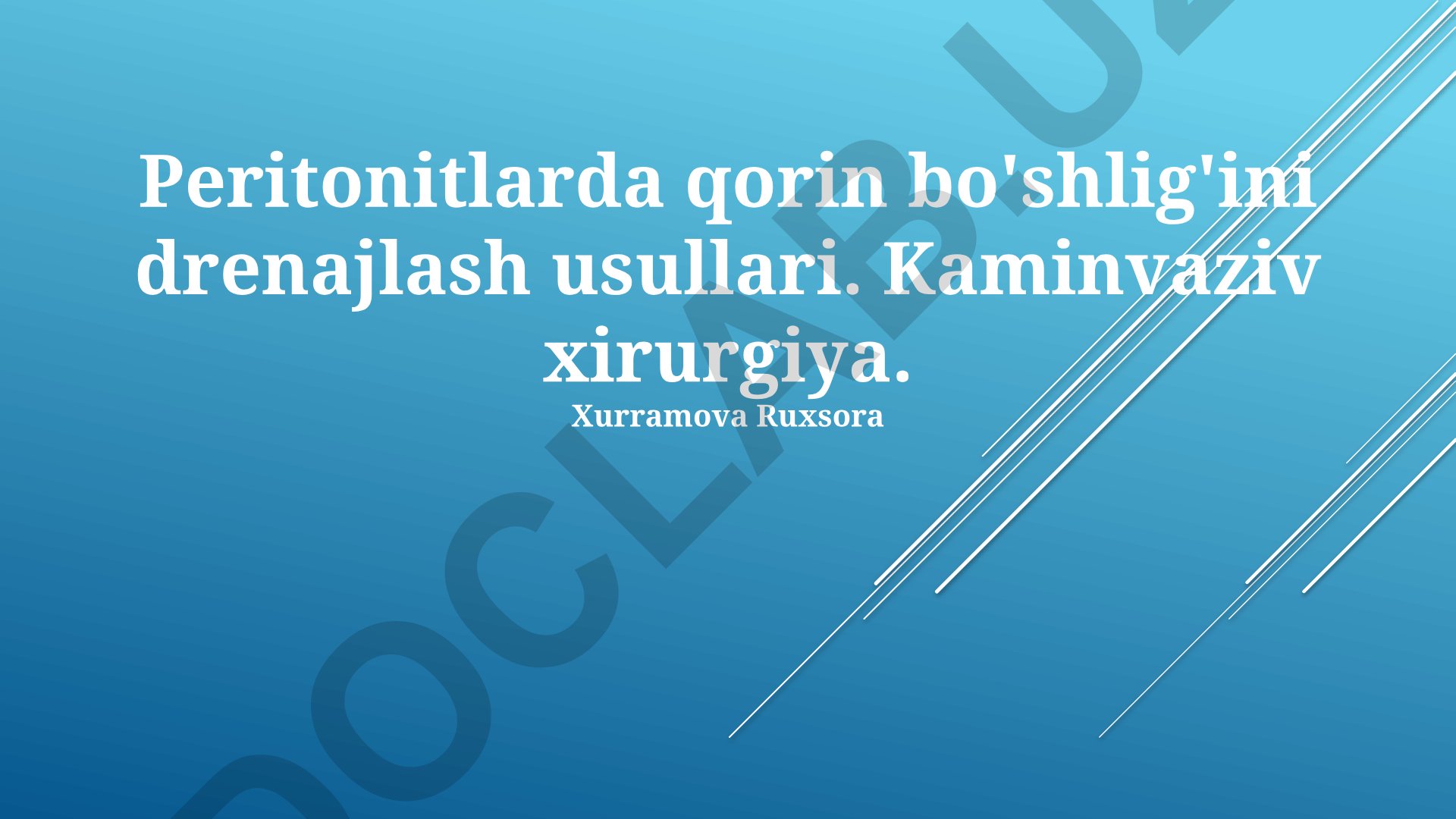 Peritonitlarda qorin bo'shlig'ini drenajlash usullari va minimal invaziv jarrohlik
