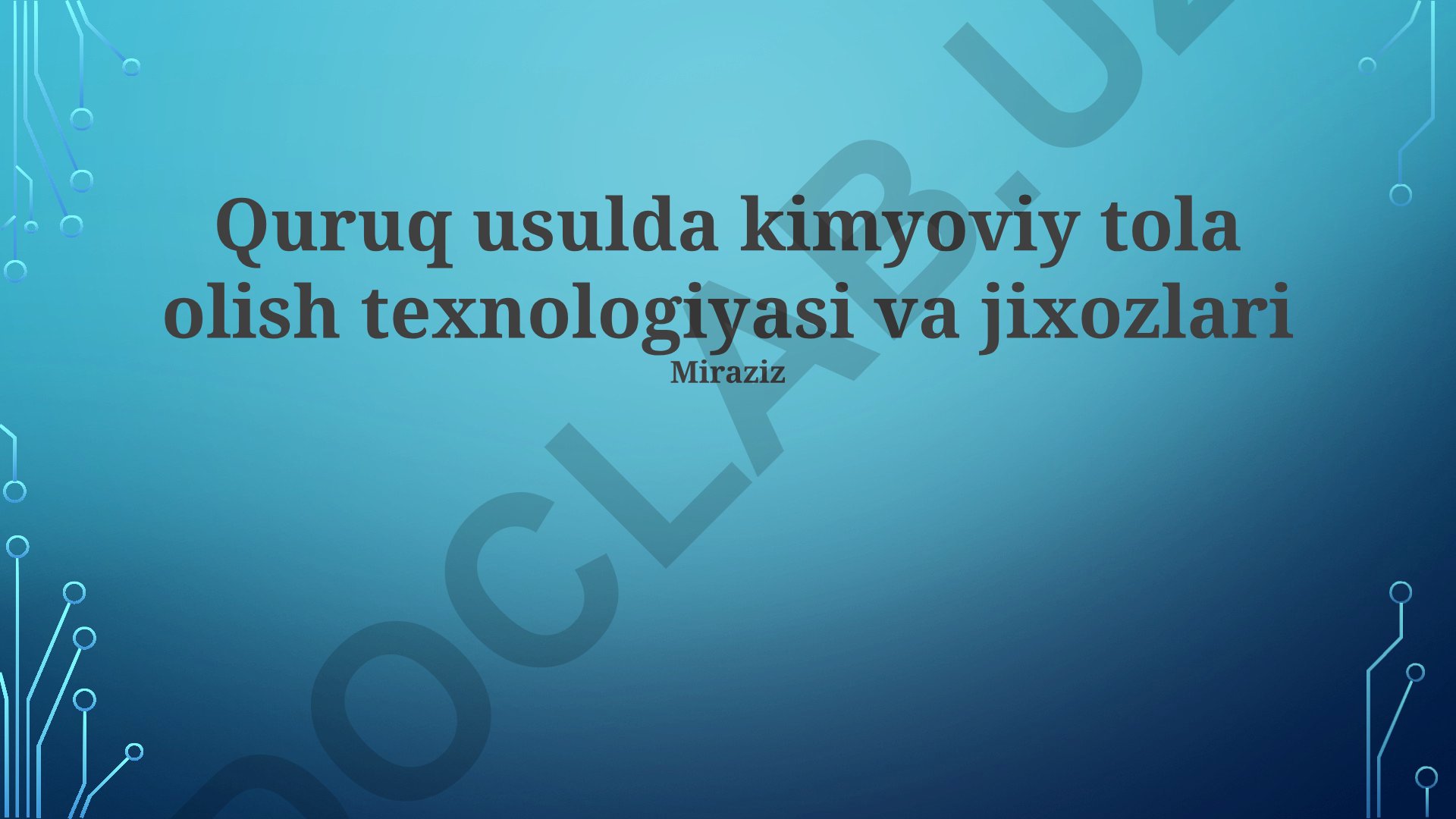 Quruq usulda kimyoviy tola olish texnologiyasi va jihozlar