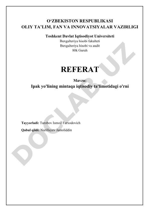 Ipak yo'lining mintaqa iqtisodiy ta'limotidagi o'rni