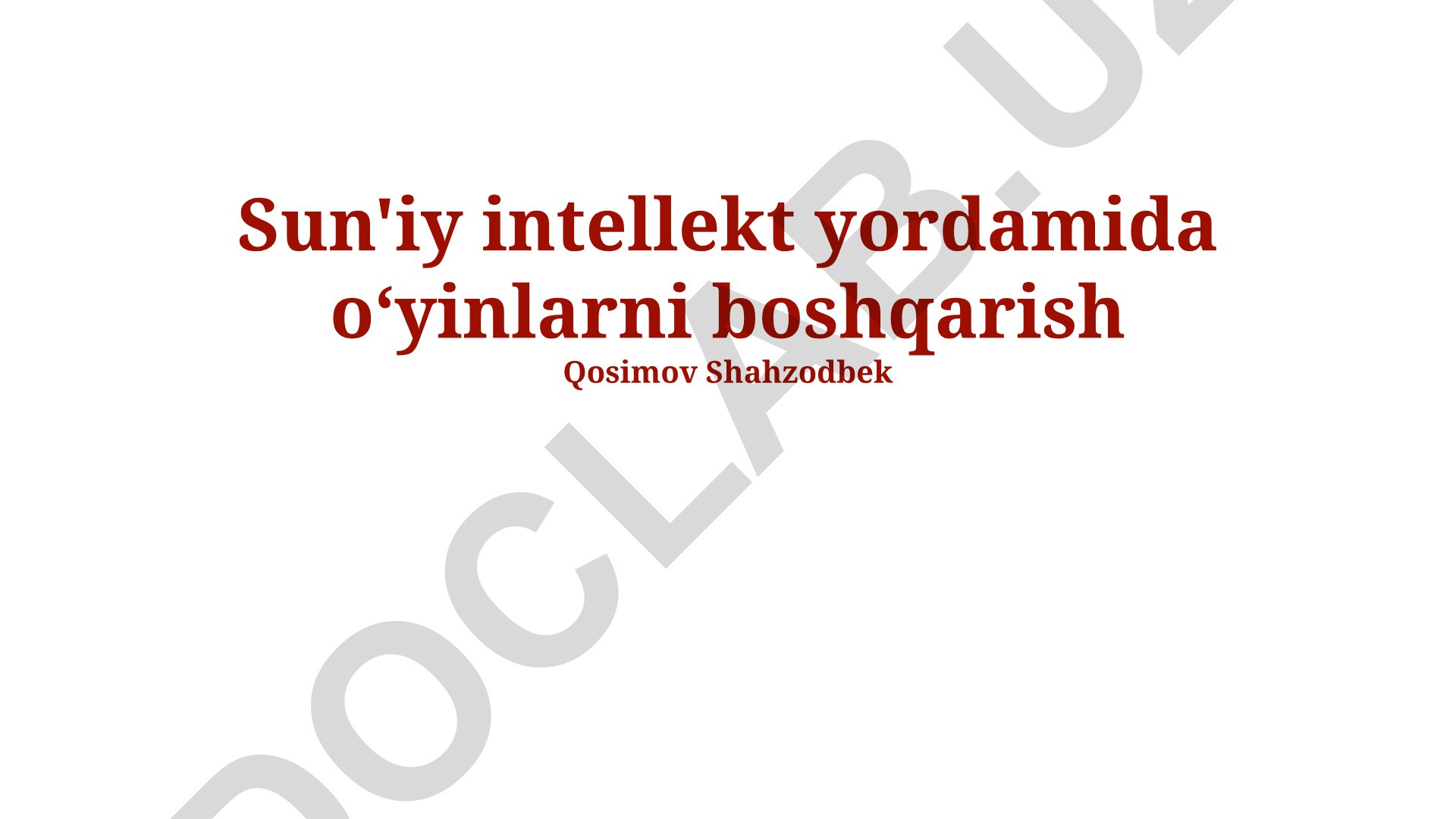 Sun'iy intellekt yordamida oʻyinlarni boshqarish
