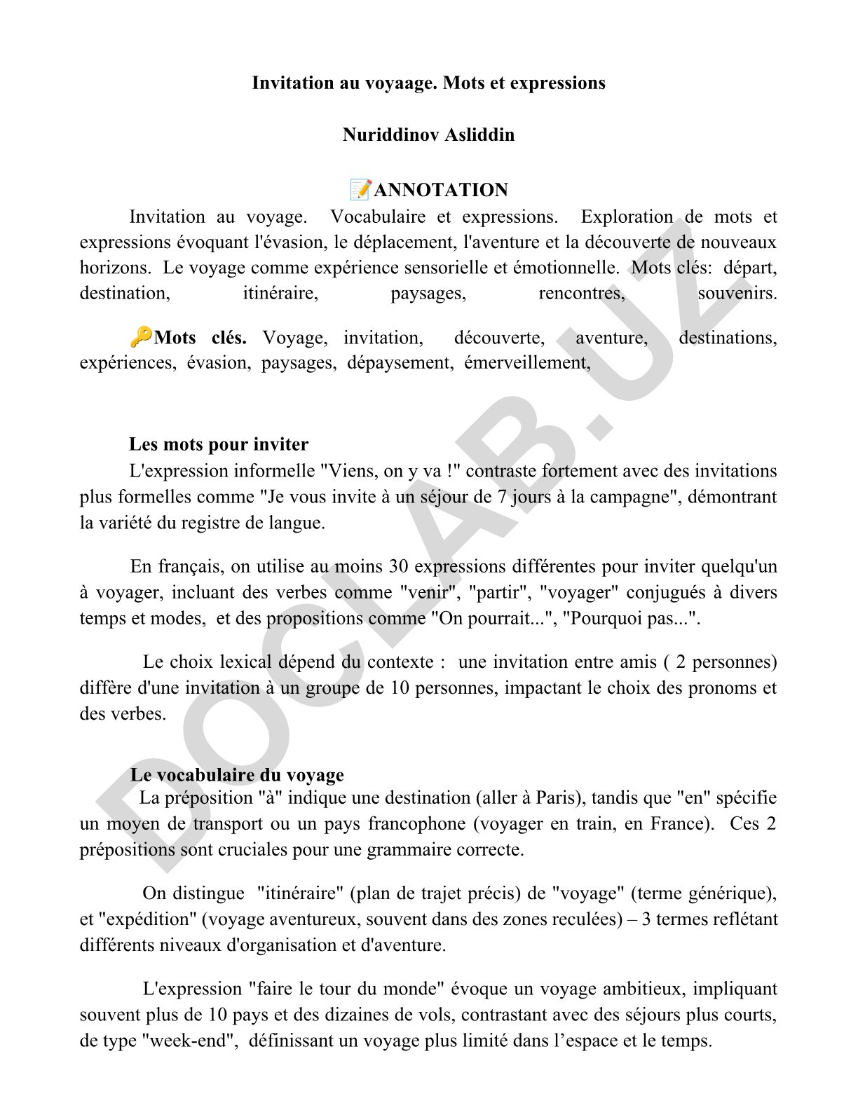Fransuz tilida sayohatga taklif qilish va sayohat lug'ati