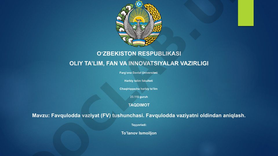 Favqulodda vaziyat tushunchasi va uni oldindan aniqlash