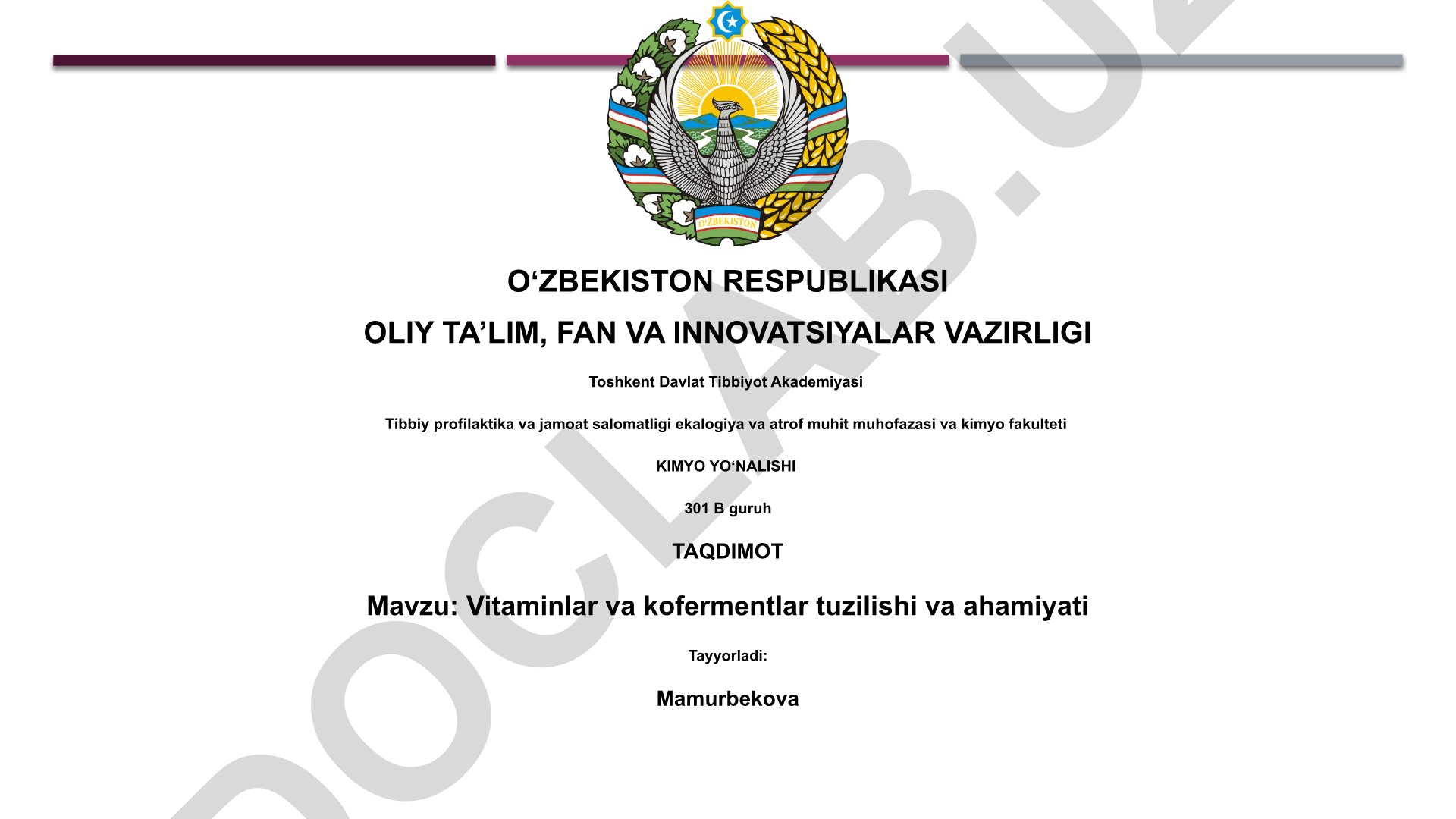 Vitaminlar va kofermentlar tuzilishi va ahamiyati