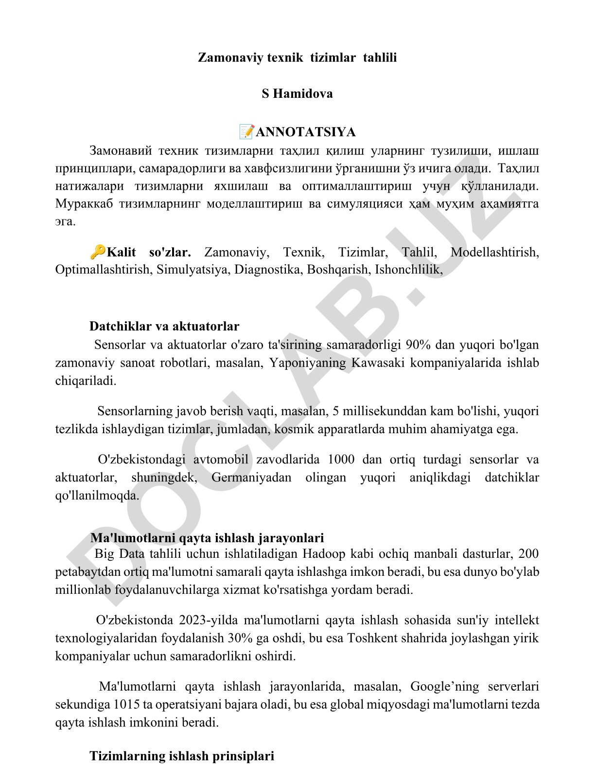 Zamonaviy texnik tizimlar tahlili