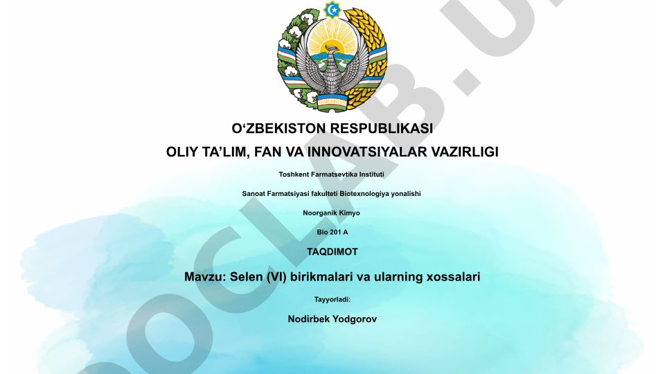Selen (VI) birikmalari va ularning xossalari