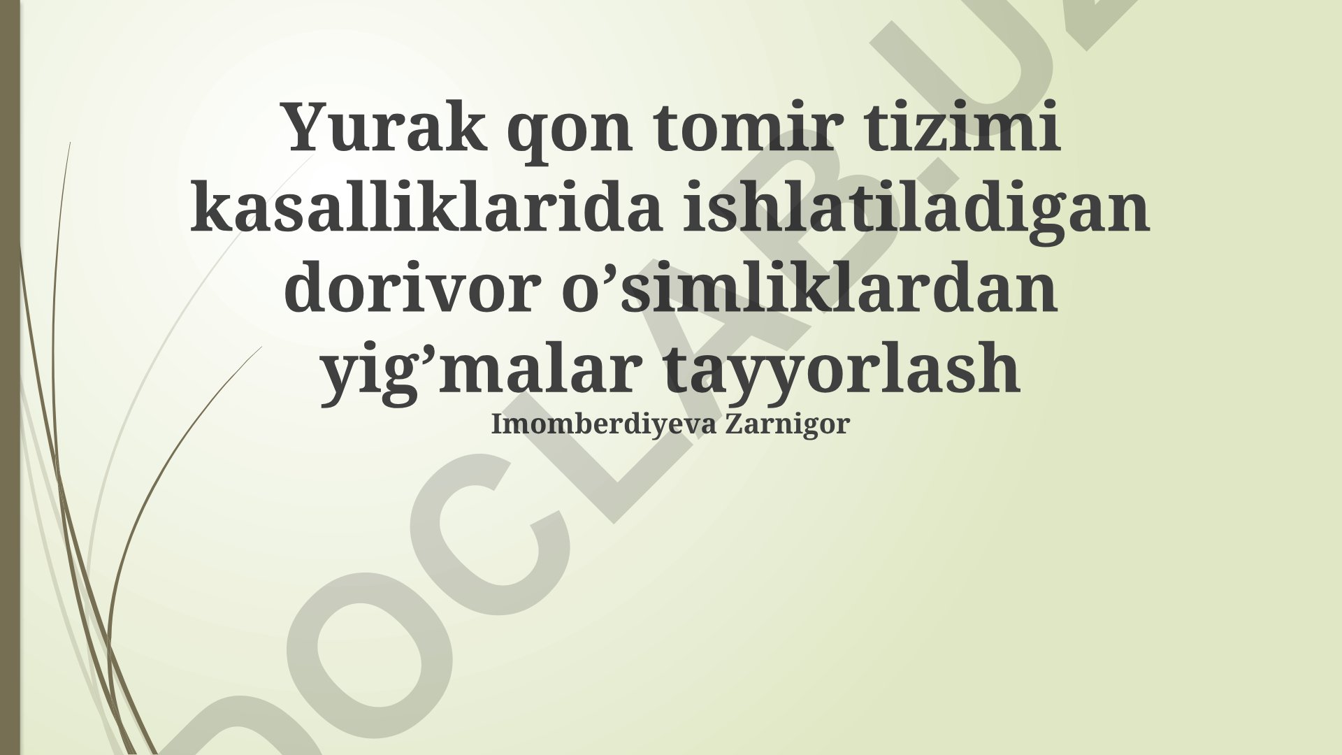Yurak qon tomir tizimi kasalliklarida ishlatiladigan dorivor o'simliklardan yig'malar tayyorlash