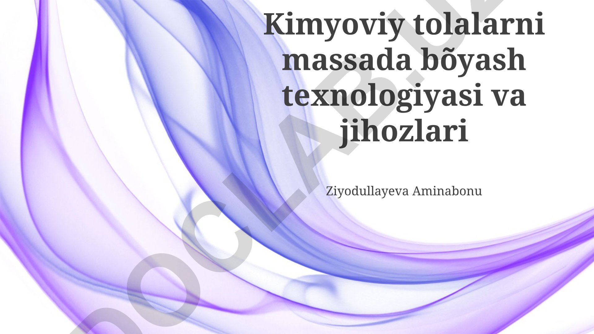 Kimyoviy tolalarni massada bo'yash texnologiyasi va jihozlari